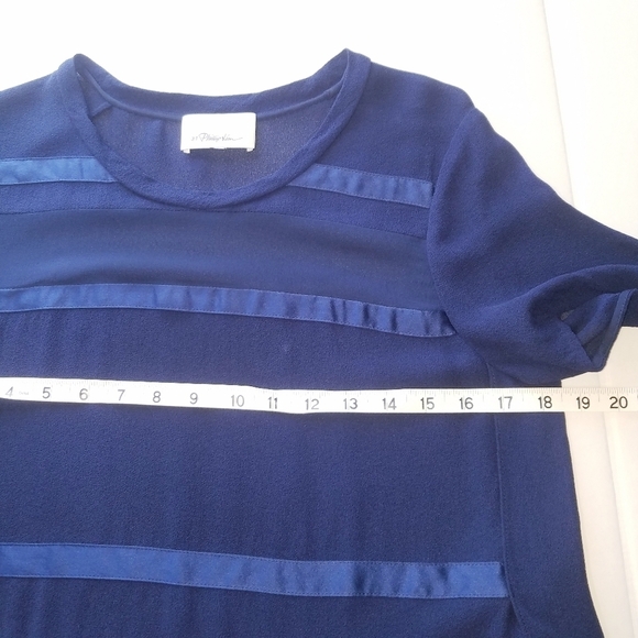 🌸 3.1 Phillip Lim | Silk Navy‎ Stripe Curved Hem Top, Medium - Picture 3 of 8